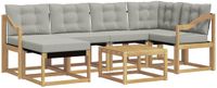 vidaXL Hoek loungeset 6 zitplaatsen Acacia hout Wit en lichtgrijs Inclusief tafel
