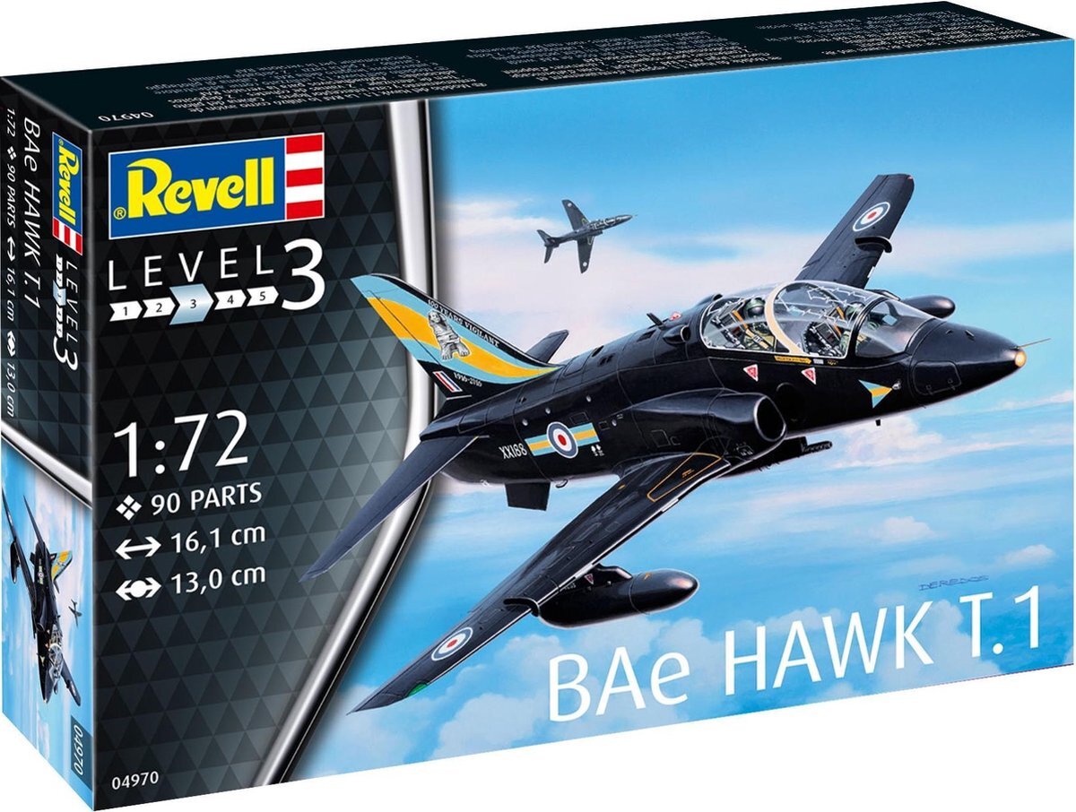 Revell RV04970 04970 BAE Hawk T.1, vliegtuigmodelbouwset 1:72, 16,1 cm modelbouwset voor beginners, ongelakt