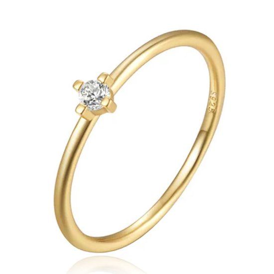 Elenza AMS Elenza Thin .925 Zilveren Ring met Klein Bloemmotief en Gouden Plating – 1mm-17mm