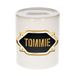 Bellatio Decorations Tommie Spaarpot - wit - met goud/zwart embleem - 8 x 9 cm - keramiek - met afsluitdop - cadeau verjaardag