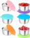 Cotepi lot de 6 coupelles de vinaigrette, coupelles de vinaigrette en acier inoxydable avec couvercles en silicone, coupelles d'épices en acier inoxydable de 50 ml, contenants alimentaires, coupelles de sauce réutilisables, mini bouteilles de sauce