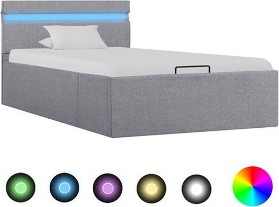 vidaXL Bedframe met opslag en LED stof lichtgrijs 100x200 cm