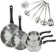Fackelmann Geneva Set d'ustensiles de cuisine, adapté à l'induction, acier inoxydable, 2 poêles (24 et 28 cm), 3 casseroles, 6 accessoires de cuisine