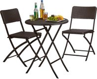 Merkloos Relaxdays tuinset BASTIAN - 3-delig - tafel en 2 stoelen - opklapbaar - rotan look - bruin