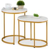 Merkloos Relaxdays Salontafel set van 2 - Marmerlook - Wit-Goud