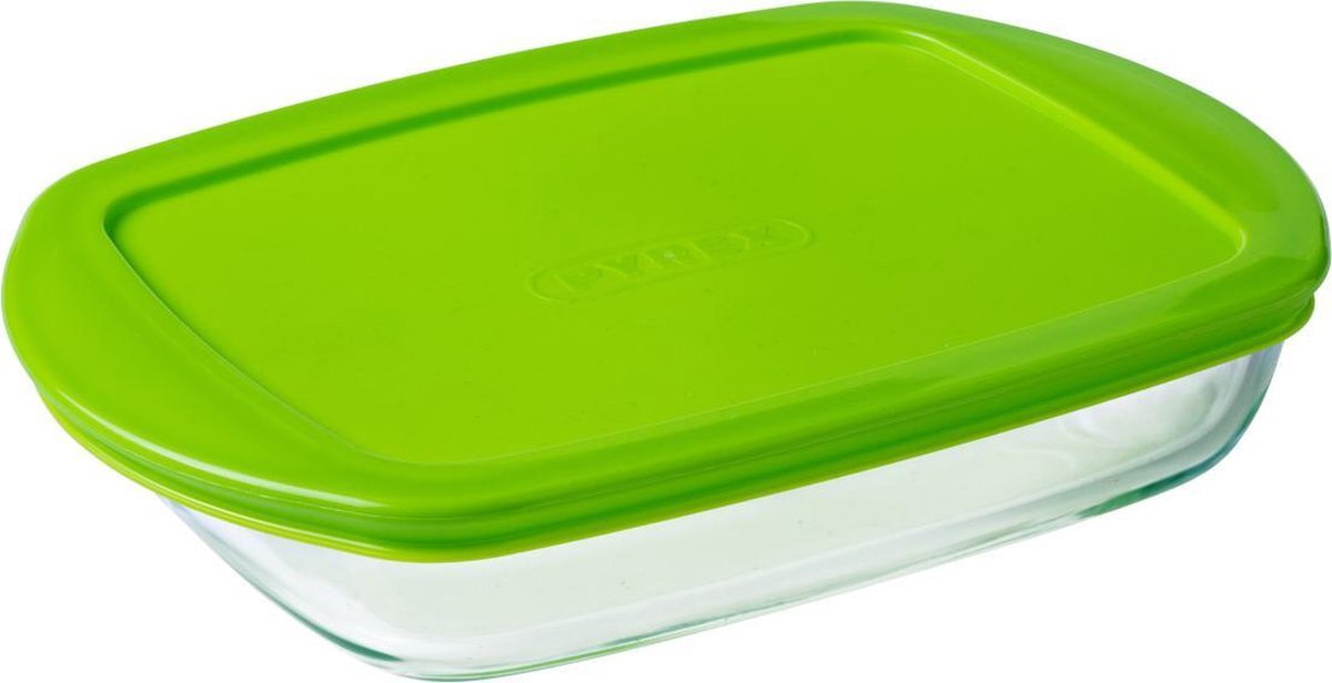 Pyrex Cook & Store Schaal Rechthoek - Inclusief Deksel - Borosilicaatglas - 1,6 liter - Transparant