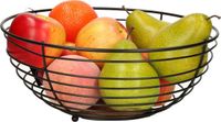 5five Fruitschaal/fruitmand Florence - metaal/acacia hout - D28 x H13 cm - zwart - rond