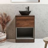 Hudson Reed Hoxton meuble vasque 60cm chêne foncé avec LED et vasque à poser ovale graphite