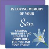 Sympathie Kaarten - In Loving Memory Of Your Son Card - Sorry rouwkaarten voor volwassenen, 145mm x 145mm Condoleances Denken aan je kaart, Floral Sympathy wenskaarten