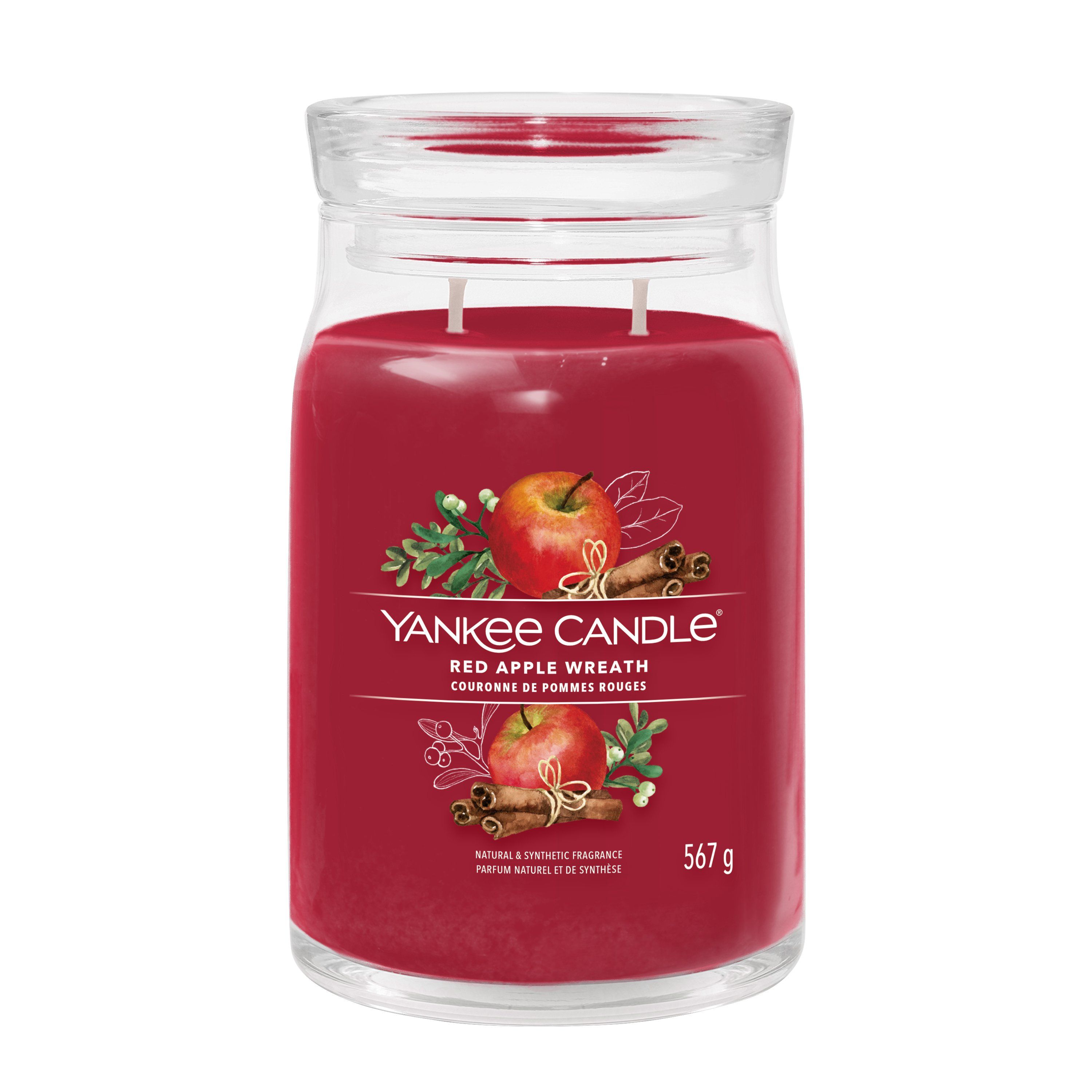 Yankee Candle Red Apple Wreath Cylinder Candle - 90 Hour Burn Time - Red