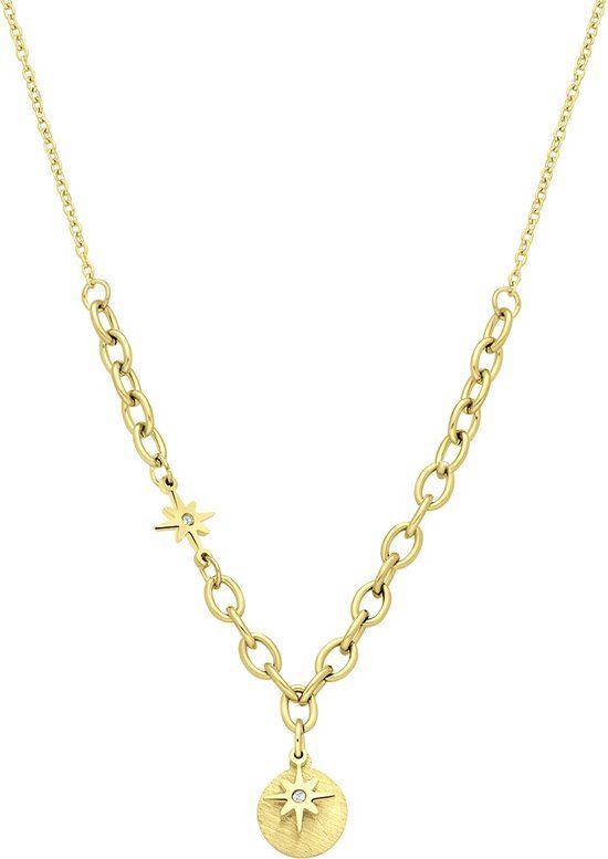 Lucardi Myla Ketting Dames Goudkleurig Staal Zirkonia 50 cm