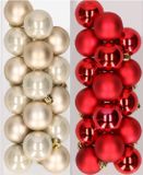 Decoris Kaemingk B.V. Kleine kerstballen - 32x st - champagne en rood - D4 cm - kunststof - kerstversiering
