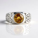Cavill - Zilveren Ring met Braziliaanse Scapoliet 2,18 ct - 925 Sterling Zilver Platina Gecoat - Elegante Bloemmotief Ring - Dames Sieraden