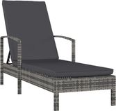 vidaXL Ligbed met armleuningen poly rattan grijs