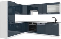 Vicco Hoekkeuken Fame-Line, Donkerblauw hoogglans/Wit, 287 x 227 cm, WB Marmer