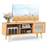 COSTWAY TV-kast met 2 schuifdeuren, tv-lowboard, tv-standaard voor tv's tot 55 inch, televisiekast, mediaconsole voor slaapkamer en woonkamer