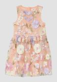 s.Oliver gebloemde A-lijn jurk zalm Roze Meisjes Polyester Ronde hals Bloemen - maat 104