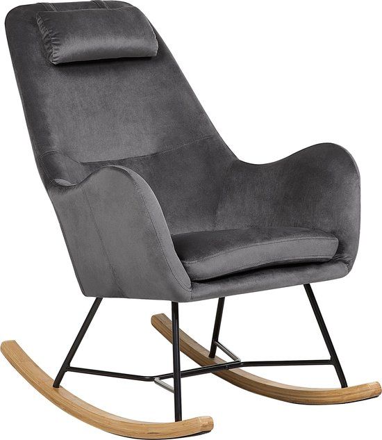 Beliani ARRIE - Schommelstoel - Grijs - Fluweel - Retro & Vintage - 49 cm zithoogte