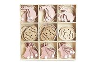 HEITMANN DECO Houten paashanger om op te hangen, hazen en eieren, paasdecoratie, lentedecoratie, 36-delig, roze, natuur, roze