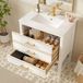 Pangivo Meuble de salle de bain sur pied avec vasque en céramique, MDF blanc et doré, 2 tiroirs, 76 cm