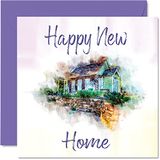 Happy New Home Card - Aquarel - Gefeliciteerd Housewarming New House Cards, Gefeliciteerd Moving House Cards, 145mm x 145mm Welcome House Warming Wenskaarten voor Familie Vrienden