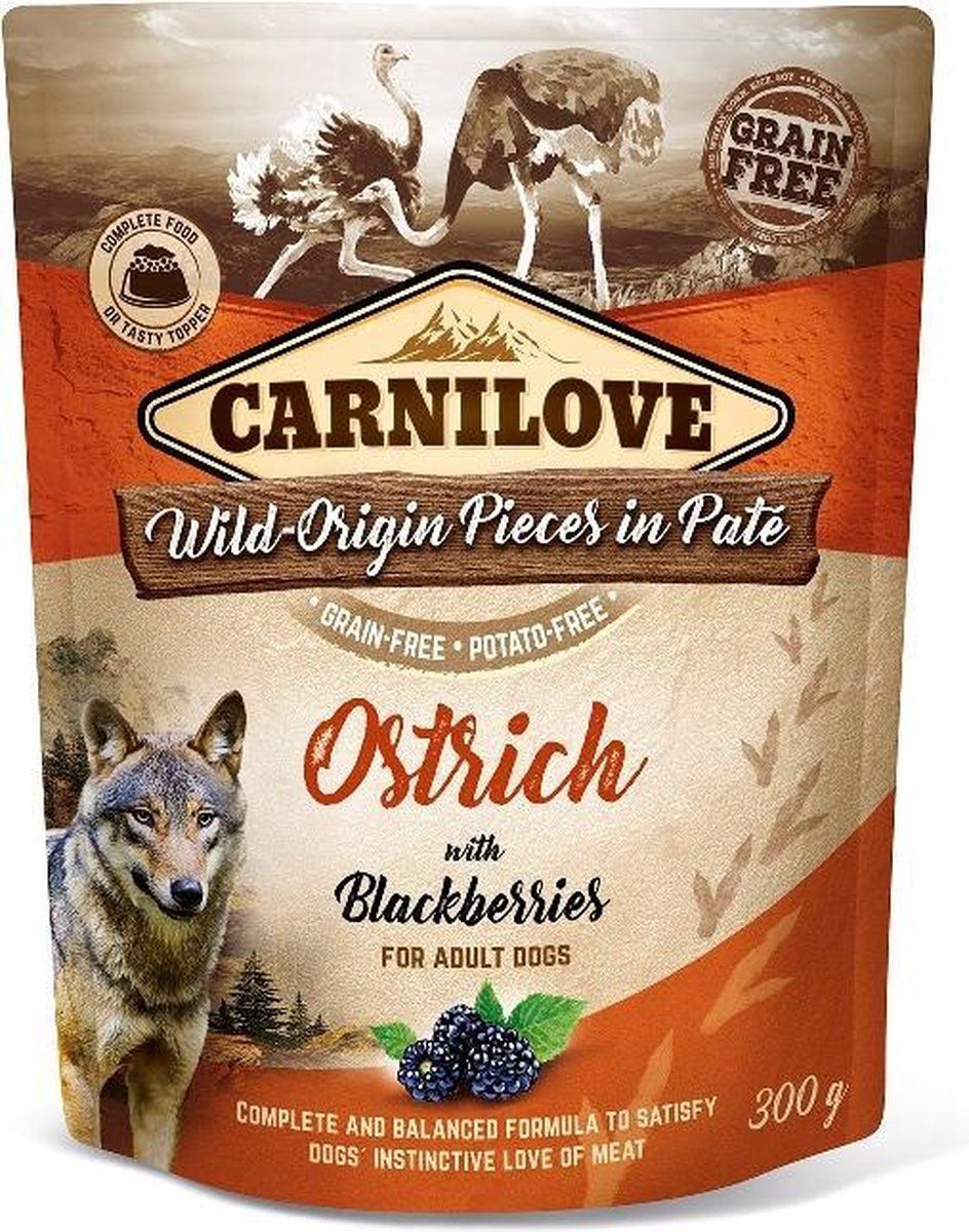 Carnilove Dog Pouch Pate Ostrich with Blackberries 300g