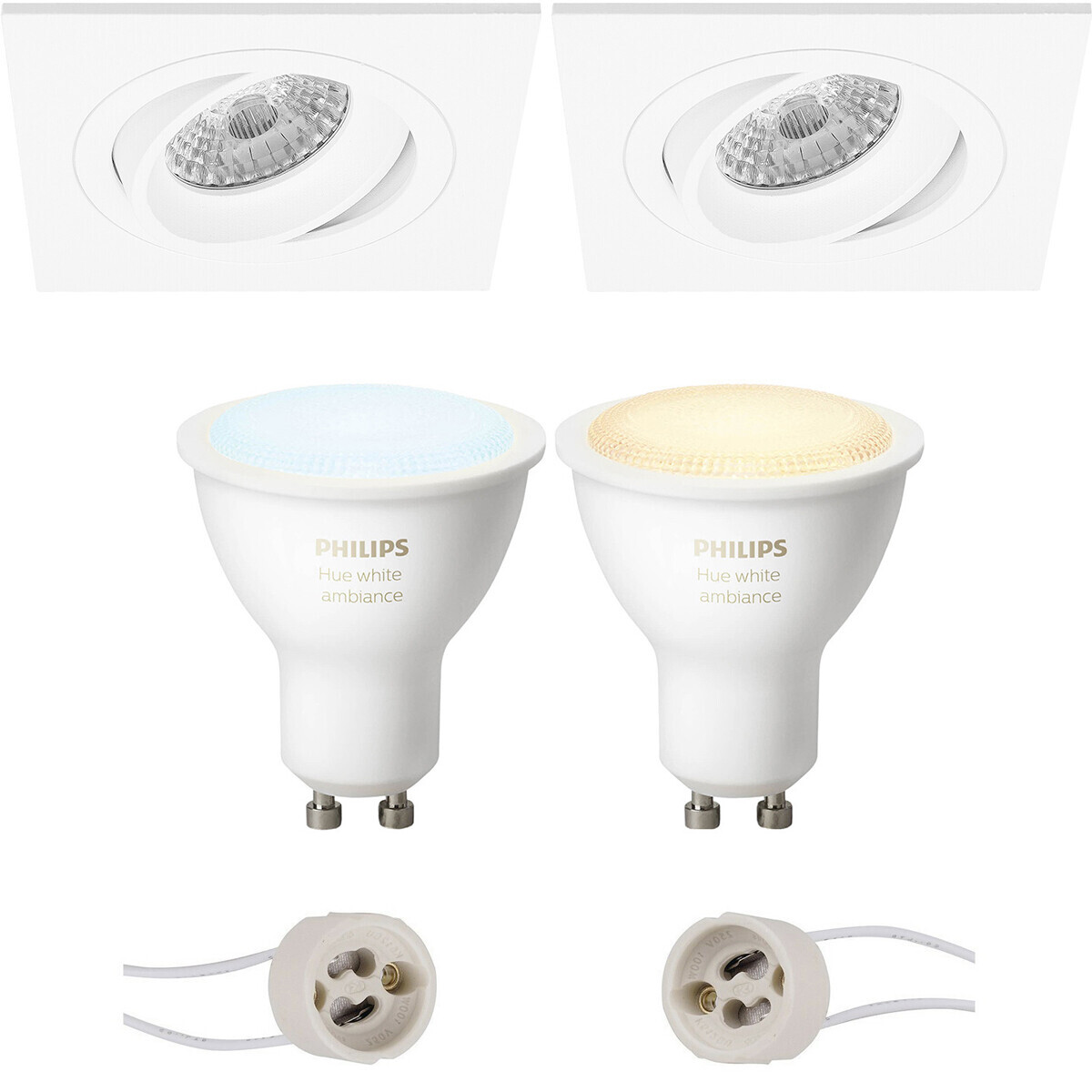 BES LED Pragmi Borny Pro - Inbouw Vierkant - Mat Wit - Kantelbaar - 92mm - Philips Hue - LED Spot Set GU10 - White Ambiance - Bluetooth