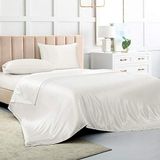 Satijnen lakens queensize lakenset, witte zijden lakens, 4-delige zachte beddengoedset met 1 diepe zak, 1 plat laken, 2 kussenslopen