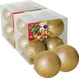 Ger Import 16x stuks kerstballen goud glitters kunststof diameter 7 cm