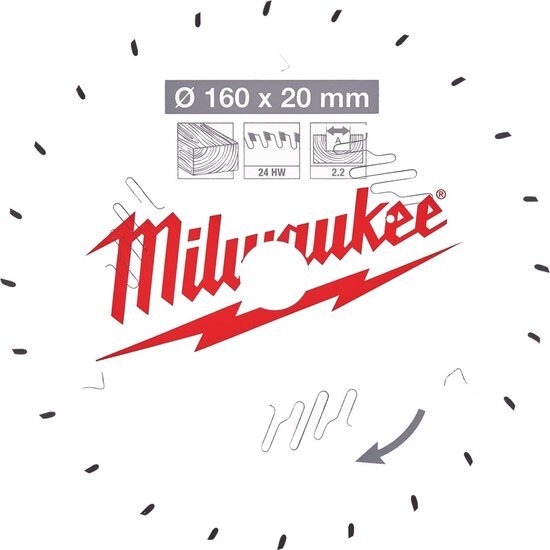 Milwaukee Cirkelzaagblad voor Hout | &#216; 160mm Asgat 20mm 24T - 4932471290