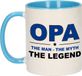 Bellatio Decorations Opa cadeau mok - man myth legend - koffiemok / beker - wit en blauw - 300 ml - verjaardag