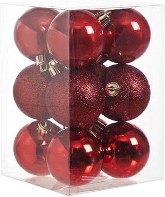12x Rode kerstballen 6 cm - Onbreekbaar - Rood - 12 stuks