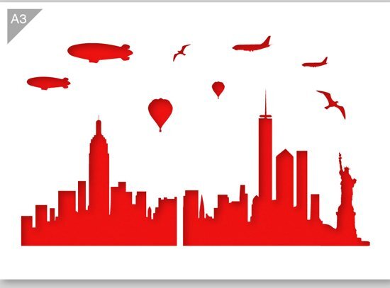 QBIX New York skyline sjabloon - Kunststof A3 stencil - Kindvriendelijk sjabloon geschikt voor graffiti, airbrush, schilderen, muren, meubilair, taarten en andere doeleinden