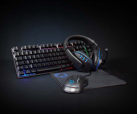 Nedis Gaming Combo Kit - 5-in-1 - Keyboard, Headset, Mouse & Mousepad - Black - QWERTY - Nordic