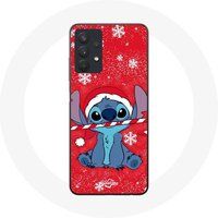 Maniacase Hoesje voor Samsung Galaxy A32 5G Stitch Sneeuw Vrolijk Kerstfeest Rode Achtergrond