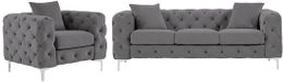 Vente-unique Canapé trois places et fauteuil en velours gris anthracite EDWINA