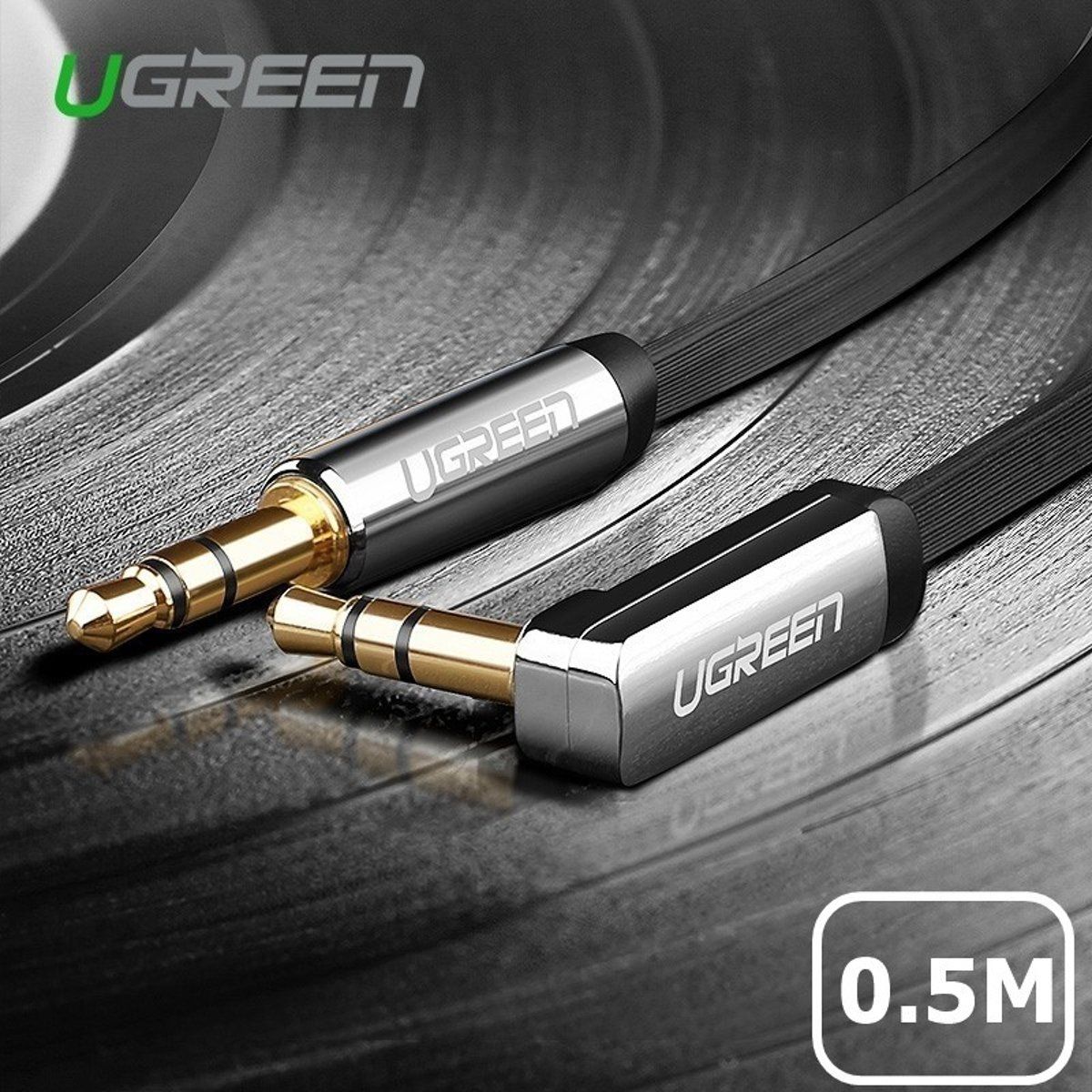 Ugreen Premium 3.5mm haakse audiokabel 50cm zwart mannetje naar mannetje ultra plat