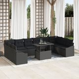 vidaXL Tuinbank Set van 11 Zwart Polyrattan Gepoedercoat Staal