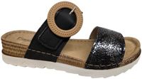 Fischer 556207 222 Dames Slippers Zwart Leer Dierenprint Maat 39
