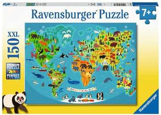 Ravensburger Dieren Wereldkaart Puzzel - 150 Stukjes - 7+ Jaar
