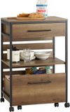 SoBuy Serveerwagen met Wieltjes, Keukentrolley, 1 Plank en 2 Laden, Industrieel Stalen Frame, Vintage, 60x45x90 cm, FKW118-PF