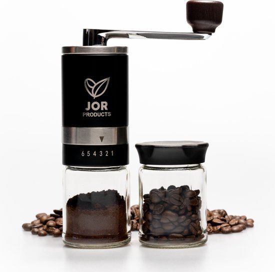 JOR Products Handmatige Koffiemolen - Zwart/Zilver - 8 Maalstanden - 0.1L - BPA-vrij