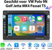 Junsun Android 15 Autoradio - 6+128 GB - Draadloos Carplay & Android Auto - GPS-navigatie - 7 Inch HD TouchScreen - Geschikt voor VW Polo 9N Golf Jetta MK4 Passat T5