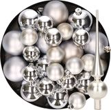 Decoris Kaemingk B.V. Kerstversiering kunststof kerstballen met glazen piek zilver 6-8-10 cm pakket van 45x stuks