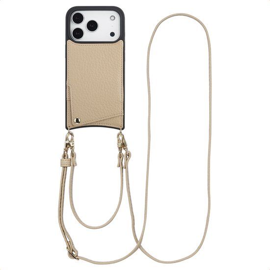 Selencia Hoesje - Geschikt voor Apple iPhone 17 Pro - Backcover met koord en pashouder - Beige