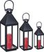 Relaxdays lantaarn set van 3, decoratieve kaarslantaarns, binnen en buiten, 3 groottes, glas & metaal, modern, zwart
