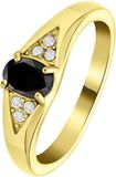 Lucardi Dames vintage ring met zwarte zirkonia – Maat 53 – 17mm - Ring - Cadeau - Staal goldplated - Goudkleurig