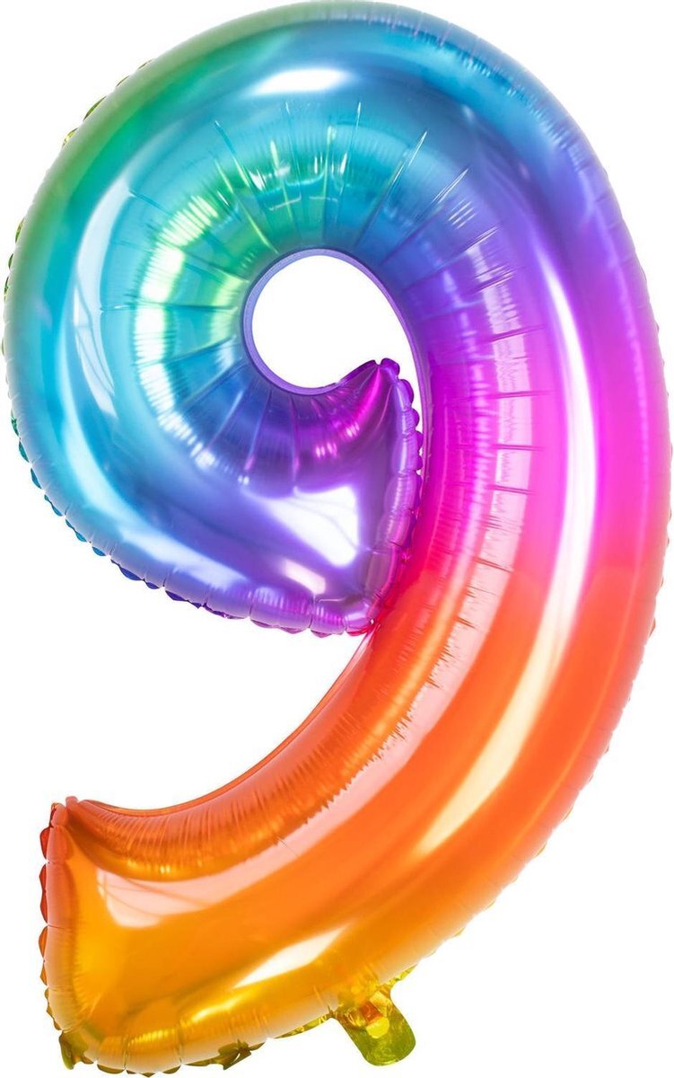 Folat Folieballon Cijfer 9 (81 cm) - Regenboog