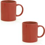 Bellatio Design Tasses à café - 6x - céramique - brillant - avec anse - rouge - 370 ml