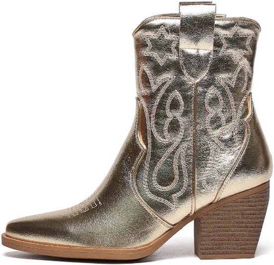 SmileFavorites® Dames Cowboylaarzen met Hak Kort - Goud - Imitatieleer - Maat 39